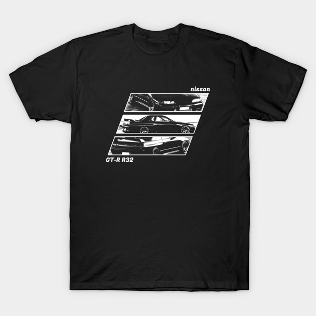 NISSAN SKYLINE GT-R R32 Black 'N White Archive 2 (Black Version) T-Shirt by Cero